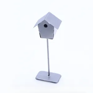 Miniature metal birdhouse detail view, perfect for dollhouse micro landscape decoration.