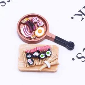 Miniature resin dollhouse sushi frying pan food set OB11 doll kitchen toy props