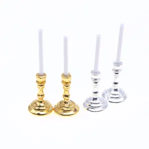 Maison de Poupée Miniature Or Argent Bougeoir Accessoires de Poupée Modèle de Bougie en Métal de Simulation Décoration de Table