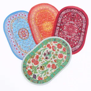 Miniature Dollhouse Turkish Woven Rug Vintage Floral Oval Miniature Carpet BJD Doll Living Room Scene Floor Mat Decoration