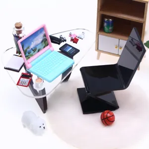 Puppenhaus Miniatur Acryl Schreibtisch Stuhl Set, modernes Wohnzimmer Möbel Modell DIY.