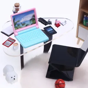 Miniatur Puppenhaus Acryl Tisch Stuhl Set Mini Laptop Diorama Szene Modell Dekoration