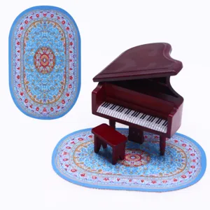 Miniature dollhouse grand piano rug set, oval Turkish woven carpet for Blythe living room decor