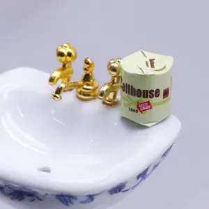 Miniatur Puppenhaus Toilettenpapier Rolle und Keramikwaschbecken Modell für BJD Puppenszene.
