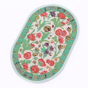 Miniature woven dollhouse carpet oval vintage floral rug for BJD dolls living room display