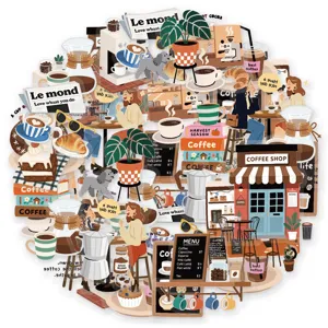 Coffee Theme Decorative Stickers Pack Waterproof PVC Aesthetic Decals For Laptop Phone Case Luggage Water Bottle