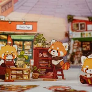 Cute red panda transparent stickers and acrylic standees set for DIY journal decoration.