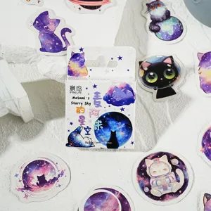 Set Scatola Adesivi Gatto Gatto Cielo Stellato Cartone Carino Animali Decals Adesive per DIY Scrapbook Diario Quaderno Forniture Scolastiche