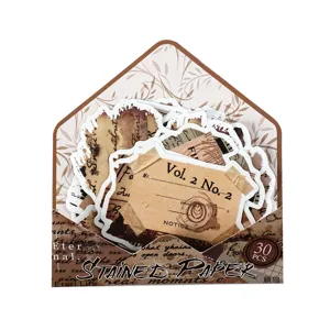 Vintage stained paper stickers pack for journal scrapbooking DIY craft projects new