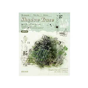 Confezione adesivi PET verde vintage con slogan inglesi per diario e scrapbooking fai da te.