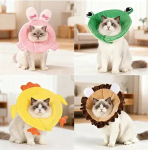 Cute plush animal pet Elizabethan collar, soft cat recovery cone anti-bite neck ring.