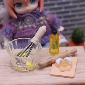 Dollhouse Miniature Kitchen Scene Simulation Egg Bowl Mini Egg Beater Prop Model Toy Doll Accessories Set