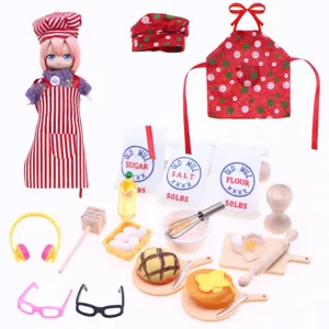 Set di oggetti di scena per la cottura di bambole miniature OB11 con grembiule e cappello da cuoco
