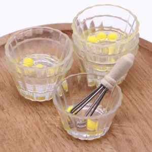 Dollhouse miniature glass bowls and tiny whisk set, perfect for kitchen scene details.