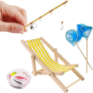 Miniatura casa delle bambole lenza sedia da spiaggia rete set decorazione bambola