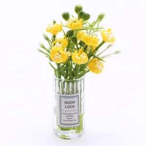 Puppenhaus Miniatur gelbe Blume Glasvase Dekor Ornament für Mikrolandschaft DIY Handwerk
