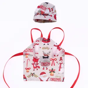 Set grembiule e cappello da cuoco per bambola di Natale in miniatura per accessori.