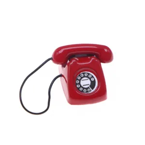 Dollhouse miniature retro red telephone alloy model desktop scene decoration prop toy