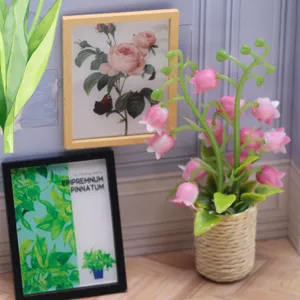 Miniature de maison de poupée plante en pot et cadre photo pour déco de chambre mignonne