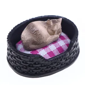 Miniature cat bed model for dollhouse ob11 micro scene decoration and toy accessories set.