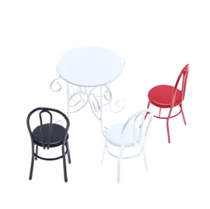 Miniatuur poppenhuis ijzeren tafel en stoelen set voor BJD micro huis scène decor.