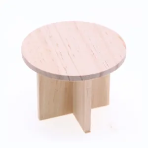 Casa delle bambole miniatura tavolo rotondo in legno accessorio, supporto fai da te non dipinto.