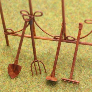 Miniatuur Metalen Tuingereedschap Set Poppenhuis Miniatuur Tuinieren Accessoires Vintage Roest Effect DIY Microlandschap Model