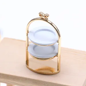 Miniature maison de poupée présentoir dessert métal deux niveaux détail accessoire micro