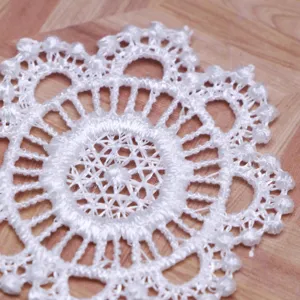 Mini white crochet lace table mat doily for dollhouse miniature scene photography props.