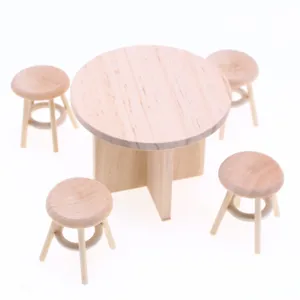 Accessori per Mobili in Miniatura per Casa delle Bambole in Legno Tavolo Rotondo Non Finito e Sgabello Decorazione per la Casa