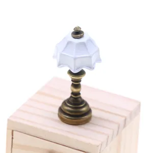 Dollhouse miniature vintage metal desk lamp OB11 doll scene simulation bedside decor
