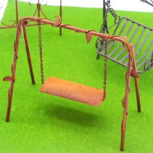 Dollhouse Miniature Rusty Iron Swing And Fence Fairy Garden Ornament Micro Landscape Courtyard Landscaping Model Accessories
