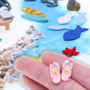 Dollhouse miniature resin flip flops beach slippers cute micro scale sandals for dioramas.