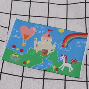 Miniature dollhouse carpet detail with cute castle and unicorn pattern for small scene decor
