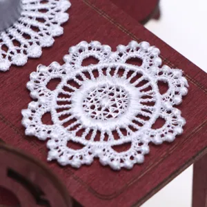 Miniature white lace crochet doily for dollhouse dining table, cute BJD scene miniature decor.