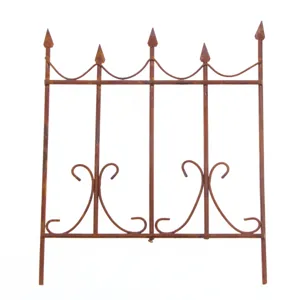 Miniature iron fence model for dollhouse garden landscaping, rusty metal fairy garden decor.