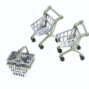 Miniature Dollhouse Supermarket Shopping Cart And Basket Simulation Micro Scene Props Model Accessories Plastic Toy