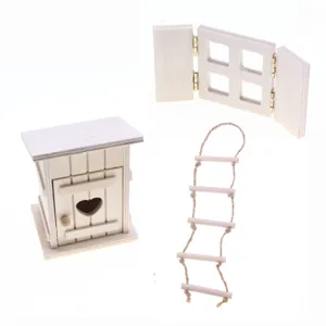 Miniatura legno casa delle bambole finestra scala corda capanna oggetti di scena foto