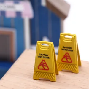 Miniature dollhouse caution wet floor warning sign model for dollhouse scene props.