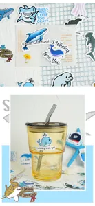 Gedetailleerd overzicht van schattige oceaan walvis en haai stickers voor diy decoratie