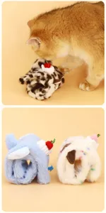 Detailed view of cute swiss roll plush pet toys with crinkle sound for cats and dogs.