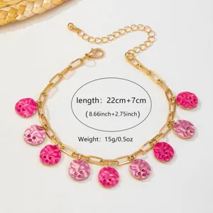 Doppelter pinker Emaille-Scheiben-Fußkettchen Boho-Strand-Fußschmuck mit verstellbarer Kette.