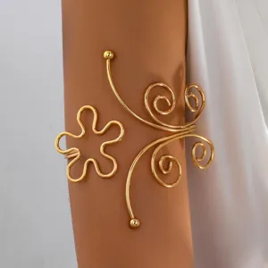Brazalete de Brazo de Aleación Chapado en Oro Brillante Vintage Francés Espiral Floral Cadena de Banda de Brazo Superior Ajustable Abierta para Mujer Accesorios de Pasarela