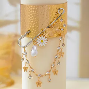 Chic floral butterfly pearl tassel cuff bracelet, detailed design with sparkling rhinestones.