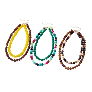 Doppelreihige Perlenkette Set mehrfarbig im BOHO Stil fuer elegante Damen Mode Accessoire