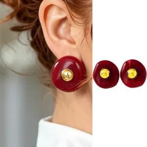 Französische Vintage Metallkugel eingelegte Ohrringe bunte runde Ohrstecker Büro Alltag