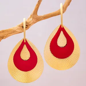 Vintage ethnische geometrische geschichtete rote Emaille ausgehöhlte Wassertropfen Ohrringe neu.