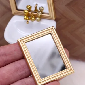 Poppenhuis Miniatuur Spiegel Vintage Gouden Frame BJD Poppenkamer Decor Fotografie Rekwisiet
