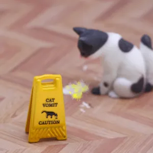 Miniature dollhouse cat vomit caution sign BJD pet scene funny warning sign miniature props