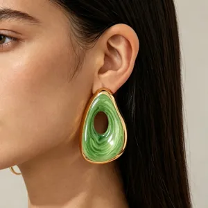 Vintage Emailglasur Geometrische Ohrstecker Für Damen Vergoldete Legierung Unregelmäßige Dreieckige Übergroße Ohrringe